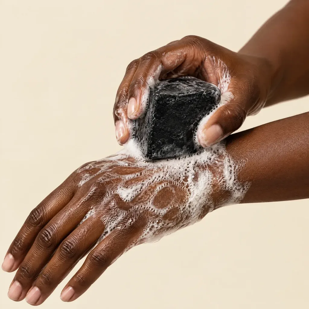 Ebony Black Repair Soap – on the skin